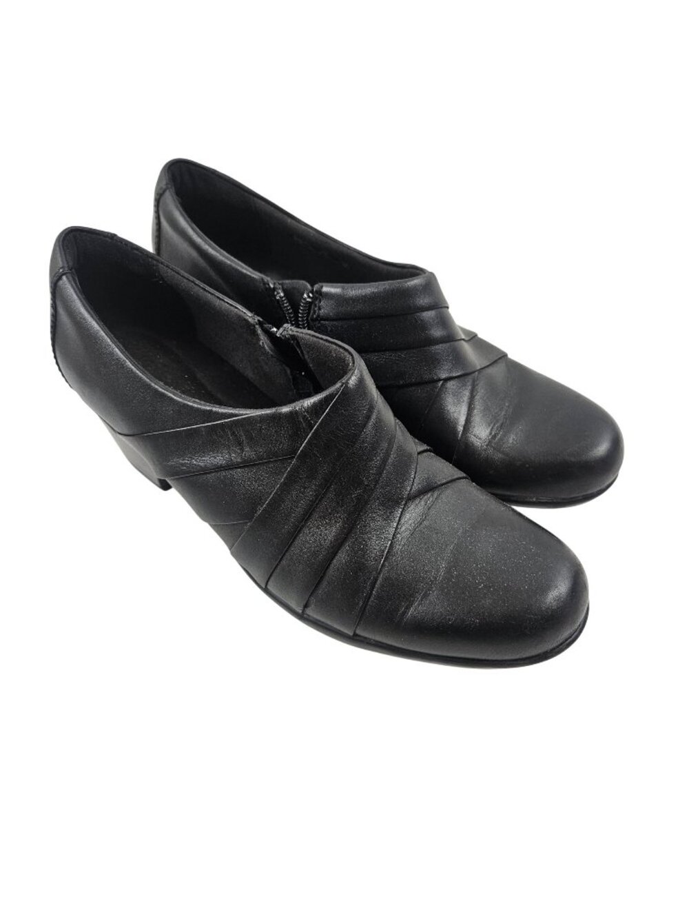 Clarks Collection Slip On Shoes Womens Size 9W Black Leather Block Heel Side Zip